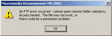 Dreamweaver error dialog.