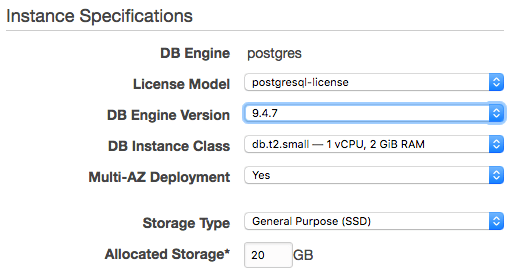 RDS Instance Specs